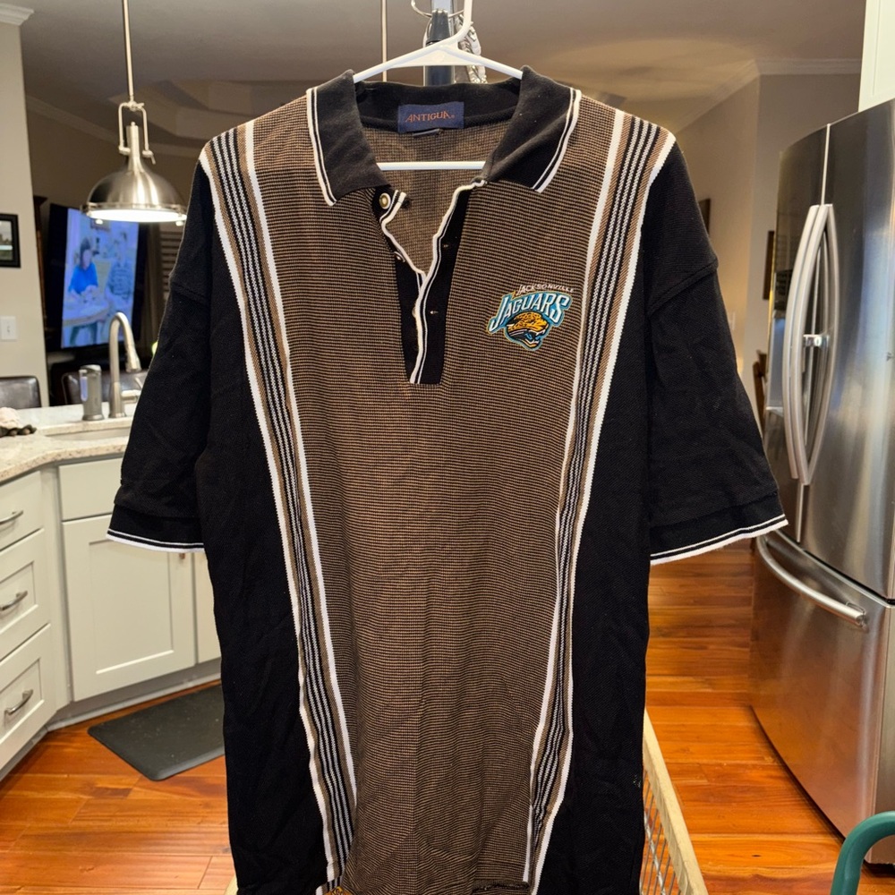 Antigua Jacksonville Jaguars Men's Black and Brown Polo Shirt Large